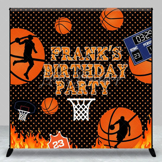 Lofaris Personalized Basketball Birthday Party Backdrop Slam Dunk with Flames and Scoreboard Custom Name Sports Theme Decor