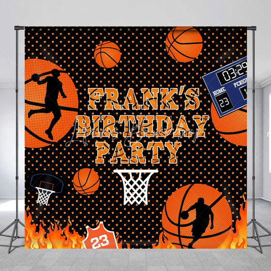 Lofaris Personalized Basketball Birthday Party Backdrop Slam Dunk with Flames and Scoreboard Custom Name Sports Theme Decor