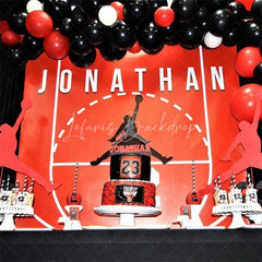 Lofaris Personalized Basketball Red Court Birthday Backdrop Custom Name and Number Sports Party Banner