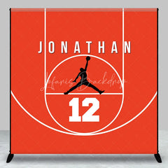 Lofaris Personalized Basketball Red Court Birthday Backdrop Custom Name and Number Sports Party Banner