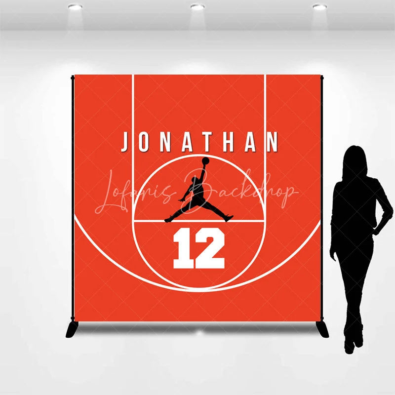 Lofaris Personalized Basketball Red Court Birthday Backdrop Custom Name and Number Sports Party Banner