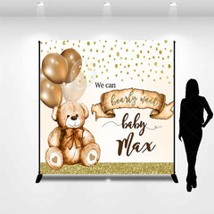 Lofaris Personalized Bearly Wait Baby Shower Backdrop Cute Teddy Bear and Gold Balloons Background Custom Name Nursery Decor