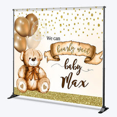 Lofaris Personalized Bearly Wait Baby Shower Backdrop Cute Teddy Bear and Gold Balloons Background Custom Name Nursery Decor
