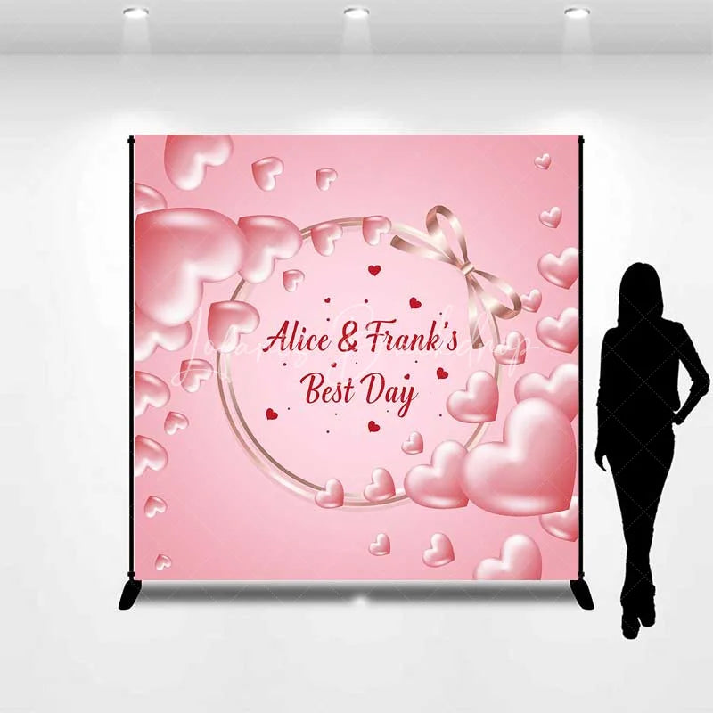 Lofaris Personalized Best Day Ever Hearts Backdrop Pink 3D and Bow Wedding or Baby Shower Decoration