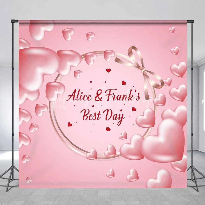 Lofaris Personalized Best Day Ever Hearts Backdrop Pink 3D and Bow Wedding or Baby Shower Decoration