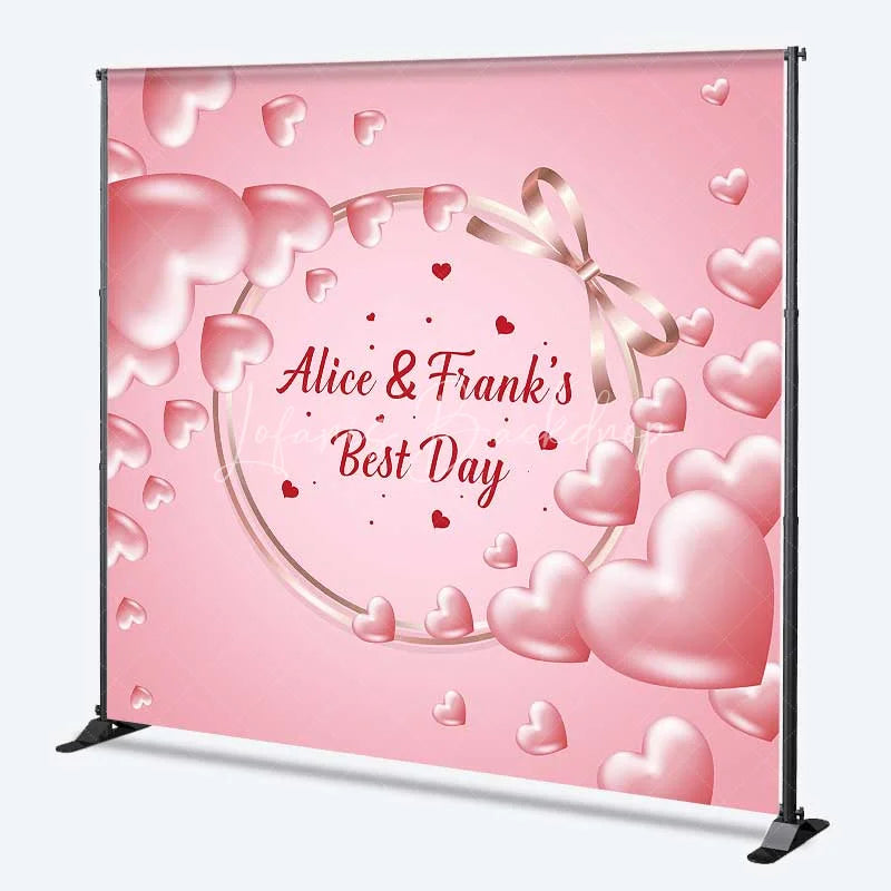 Lofaris Personalized Best Day Ever Hearts Backdrop Pink 3D and Bow Wedding or Baby Shower Decoration