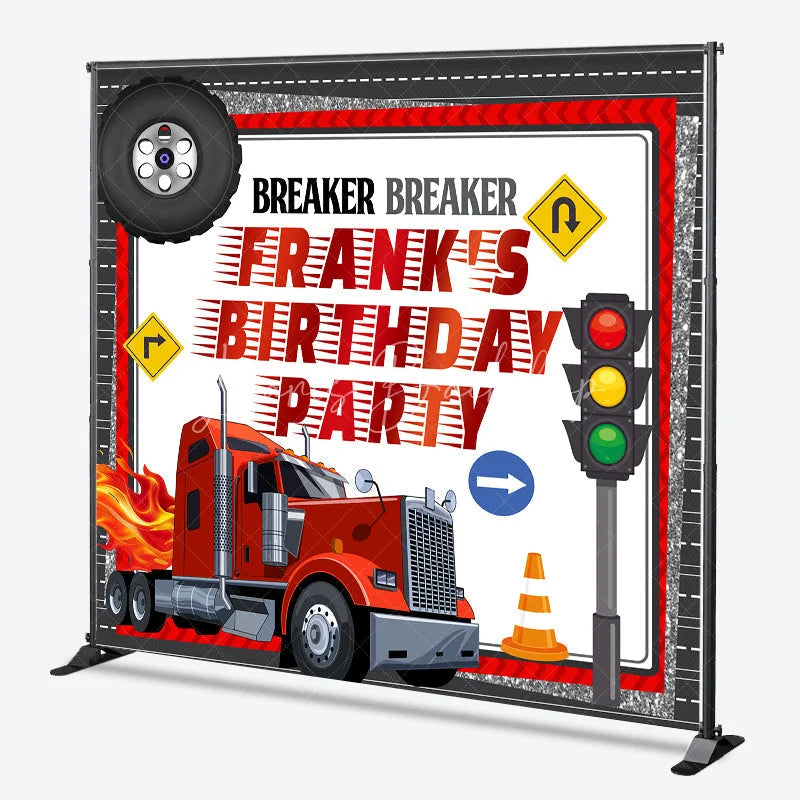 Lofaris Personalized Big Rig Truck Birthday Backdrop Breaker Transportation Theme Custom Name Party for Boy