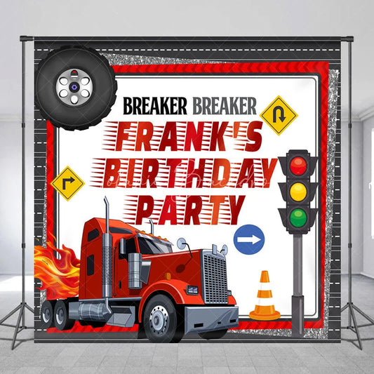 Lofaris Personalized Big Rig Truck Birthday Backdrop Breaker Transportation Theme Custom Name Party for Boy