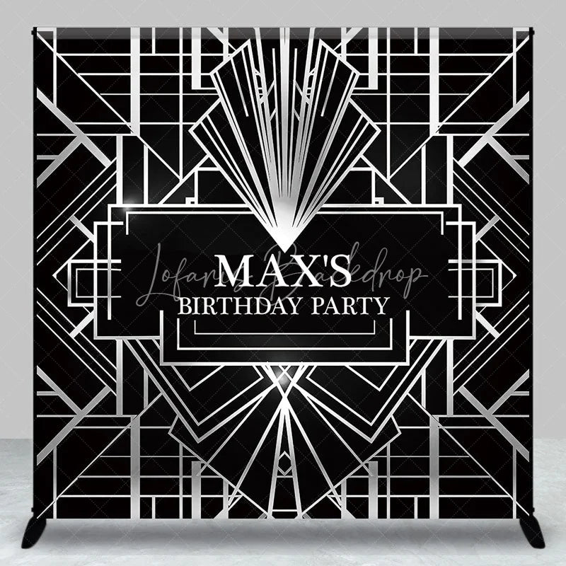 Lofaris Personalized Black and Silver Art Deco Custom Backdrop Geometric Gatsby Style Birthday Party Decor