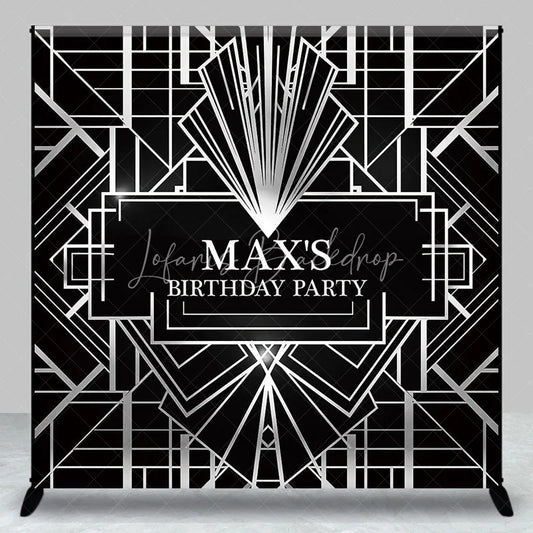 Lofaris Personalized Black and Silver Art Deco Custom Backdrop Geometric Gatsby Style Birthday Party Decor