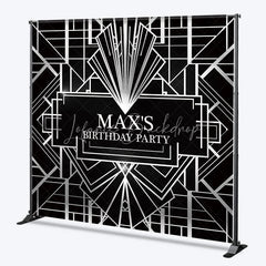 Lofaris Personalized Black and Silver Art Deco Custom Backdrop Geometric Gatsby Style Birthday Party Decor