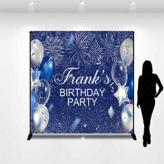 Lofaris Personalized Blue and Silver Birthday Backdrop Glitter Balloons Fireworks Custom Name Party Photo Booth