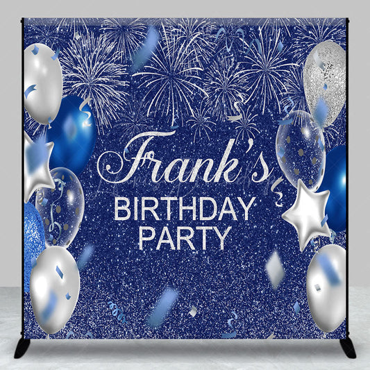 Lofaris Personalized Blue and Silver Birthday Backdrop Glitter Balloons Fireworks Custom Name Party Photo Booth