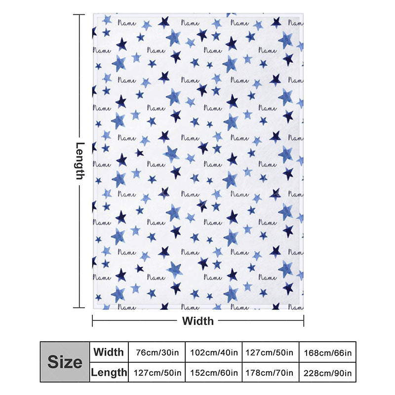 Lofaris Personalized Blue Starry Night Blanket with Custom Name Watercolor Stars for Baby Boy Nursery Decor Gift