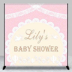 Lofaris Personalized Boho Pink Lace Baby Shower Backdrop Elegant Doves and Cactus Floral Party Decoration