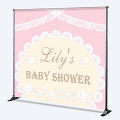 Lofaris Personalized Boho Pink Lace Baby Shower Backdrop Elegant Doves and Cactus Floral Party Decoration