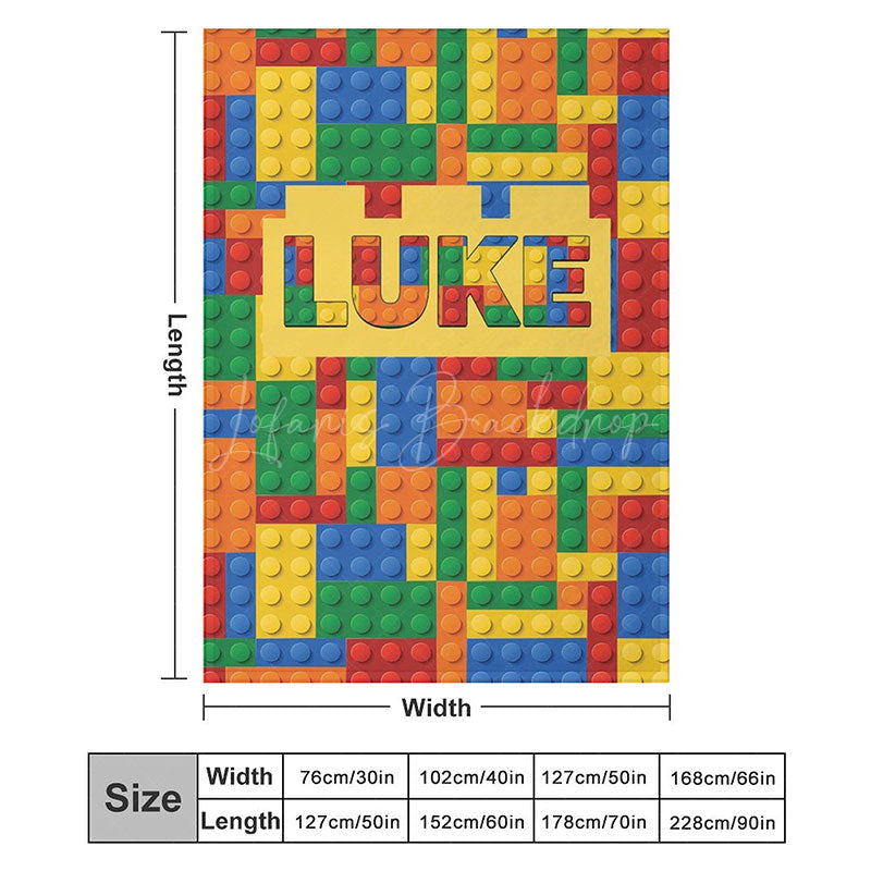 Lofaris Personalized Building Blocks Blanket with Custom Name Colorful Bricks for Boys Kids Room Playroom Decor