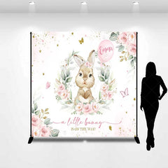 Lofaris Personalized Bunny Baby Shower Backdrop Pink Floral Rabbit and Greenery Girl Birthday Party Background