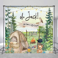 Lofaris Personalized Camping Theme Backdrop Here Comes a Little Camper Forest Adventure Baby Shower Decoration