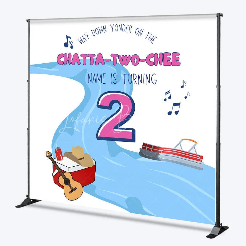 Lofaris Personalized Chatta-Two-Chee 2nd Birthday Backdrop River Boat and Country Music Theme Background Custom Name Boys Decor