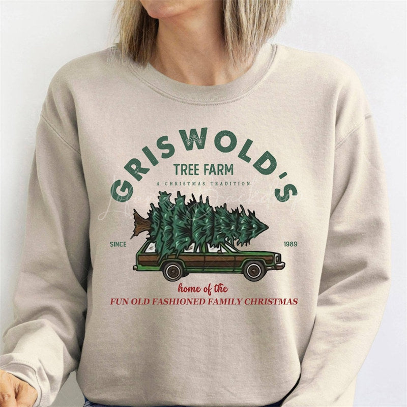 Lofaris Personalized Christmas Tree Farm Sweatshirt Custom Name and Date Holiday Pullover Unique Xmas Gift for Her Him