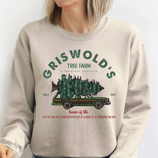 Lofaris Personalized Christmas Tree Farm Sweatshirt Custom Name and Date Holiday Pullover Unique Xmas Gift for Her Him
