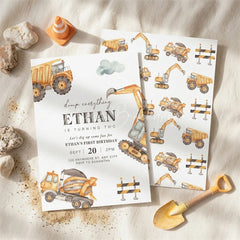 Lofaris Personalized Construction Birthday Invitations Custom Dump Truck and Excavator Party Invites for Kids