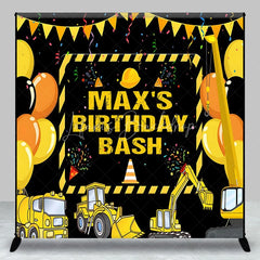 Lofaris Personalized Construction Site Birthday Backdrop Yellow Heavy Equipment and Balloons Party Decor