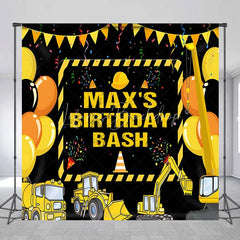 Lofaris Personalized Construction Site Birthday Backdrop Yellow Heavy Equipment and Balloons Party Decor