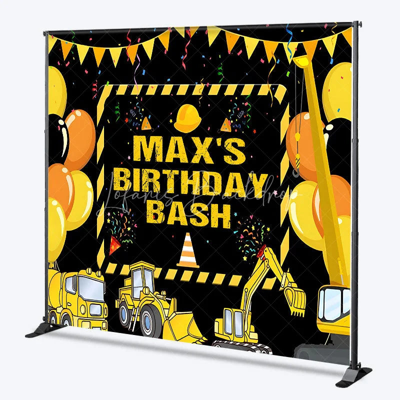 Lofaris Personalized Construction Site Birthday Backdrop Yellow Heavy Equipment and Balloons Party Decor