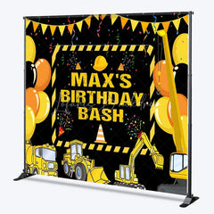 Lofaris Personalized Construction Site Birthday Backdrop Yellow Heavy Equipment and Balloons Party Decor