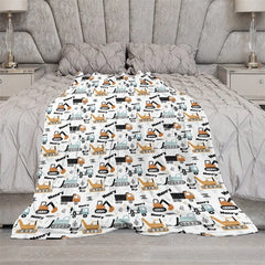 Lofaris Personalized Construction Truck Baby Blanket with Custom Name Excavator and Dump Nursery Decor for Boys