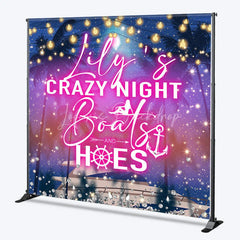 Lofaris Personalized Crazy Night Boat Party Custom Backdrop with Tropical Palm Trees and Glitter Lights
