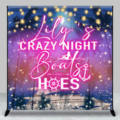 Lofaris Personalized Crazy Night Boat Party Custom Backdrop with Tropical Palm Trees and Glitter Lights