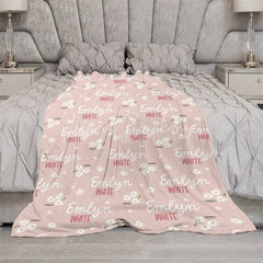 Lofaris Personalized Daisy Floral Blanket with Custom Name Pink Wildflower Theme for Girls Nursery Baby Shower Gift