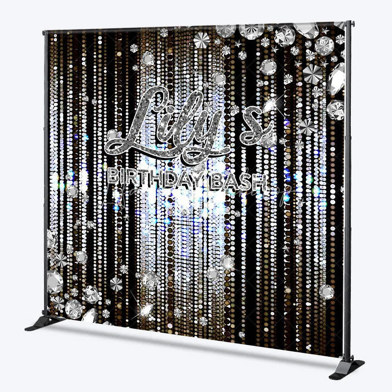 Lofaris Personalized Diamond Birthday Bash Backdrop Luxury Silver Glitter Glamour Party Banner