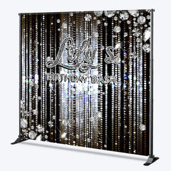 Lofaris Personalized Diamond Birthday Bash Backdrop Luxury Silver Glitter Glamour Party Banner