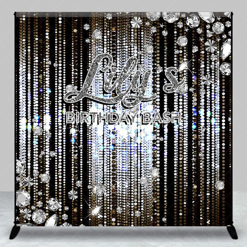 Lofaris Personalized Diamond Birthday Bash Backdrop Luxury Silver Glitter Glamour Party Banner