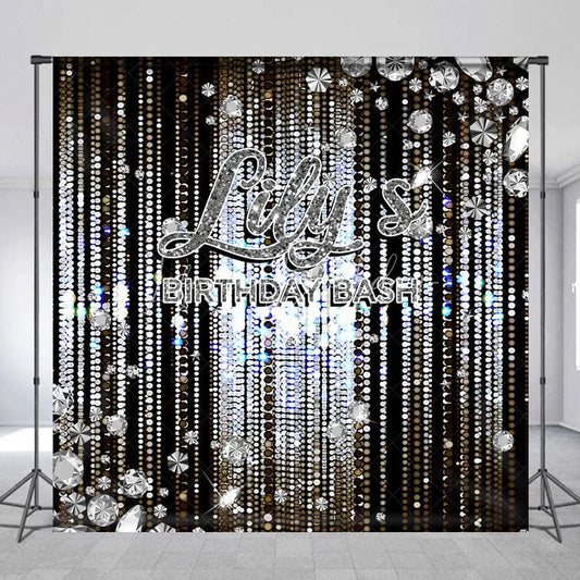 Lofaris Personalized Diamond Birthday Bash Backdrop Luxury Silver Glitter Glamour Party Banner