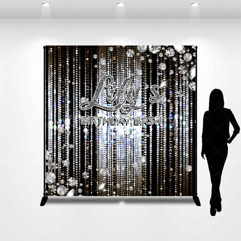 Lofaris Personalized Diamond Birthday Bash Backdrop Luxury Silver Glitter Glamour Party Banner
