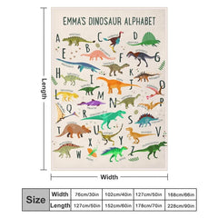 Lofaris Personalized Dinosaur Alphabet Blanket with Custom Name Educational A-Z Dino Chart Fun Nursery Decor for Kids