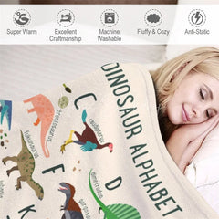 Lofaris Personalized Dinosaur Alphabet Blanket with Custom Name Educational A-Z Dino Chart Fun Nursery Decor for Kids