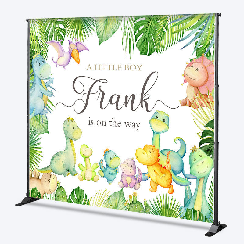 Lofaris Personalized Dinosaur Baby Shower Backdrop for Boy A Little is on the Way Cute Watercolor Dino Decor