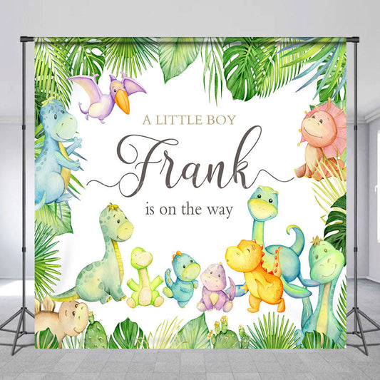 Lofaris Personalized Dinosaur Baby Shower Backdrop for Boy A Little is on the Way Cute Watercolor Dino Decor