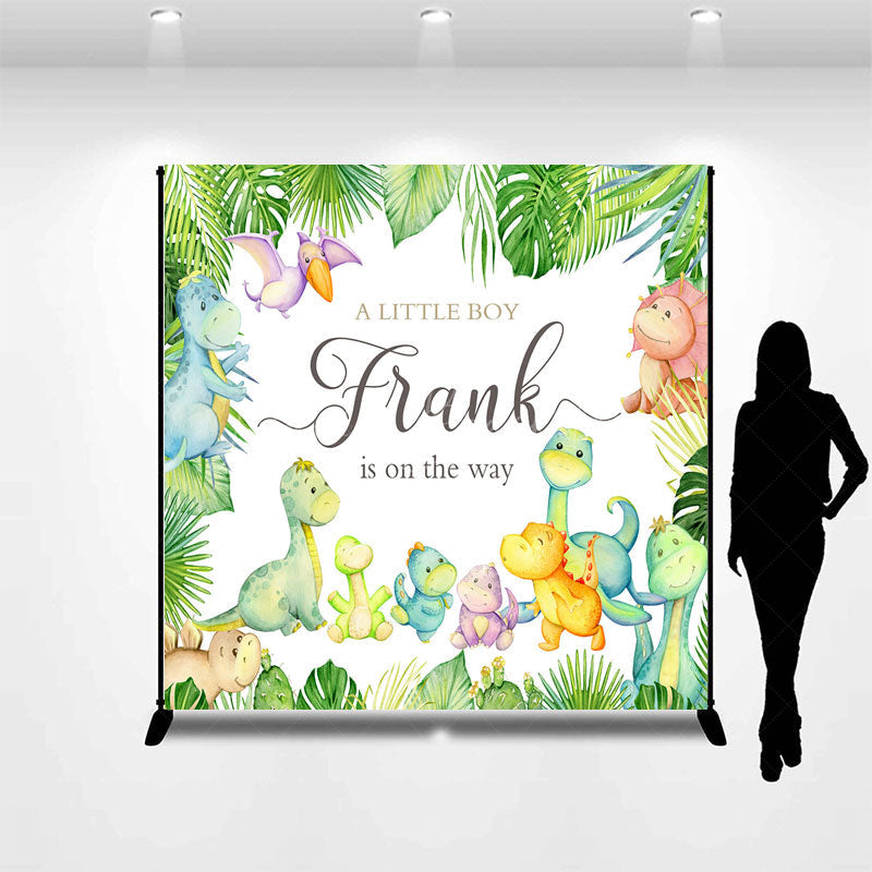 Lofaris Personalized Dinosaur Baby Shower Backdrop for Boy A Little is on the Way Cute Watercolor Dino Decor
