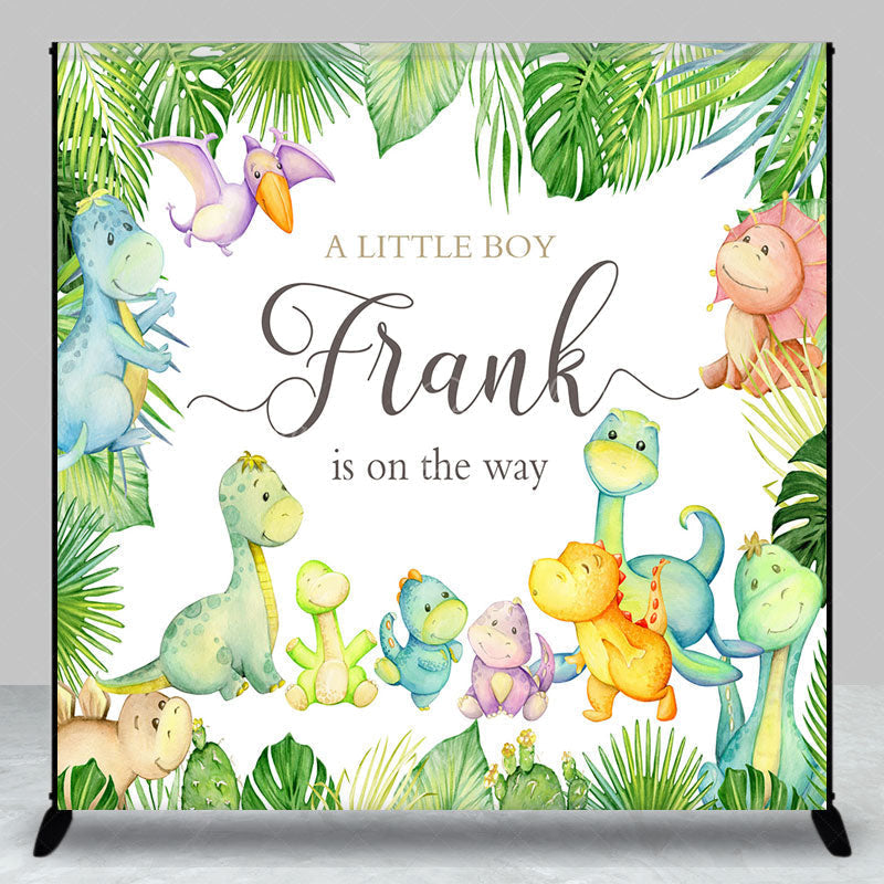 Lofaris Personalized Dinosaur Baby Shower Backdrop for Boy A Little is on the Way Cute Watercolor Dino Decor