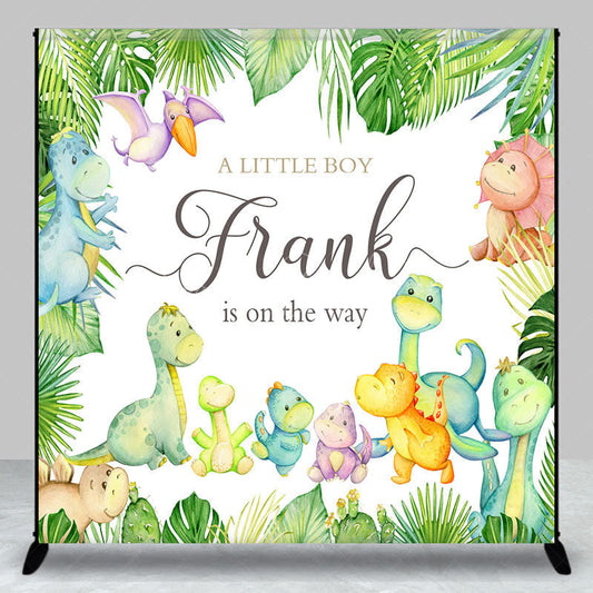 Lofaris Personalized Dinosaur Baby Shower Backdrop for Boy A Little is on the Way Cute Watercolor Dino Decor