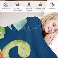 Lofaris Personalized Dinosaur Blanket for Boys with Custom Name Cute Watercolor Dinos on Navy Blue Nursery Baby Shower Gift