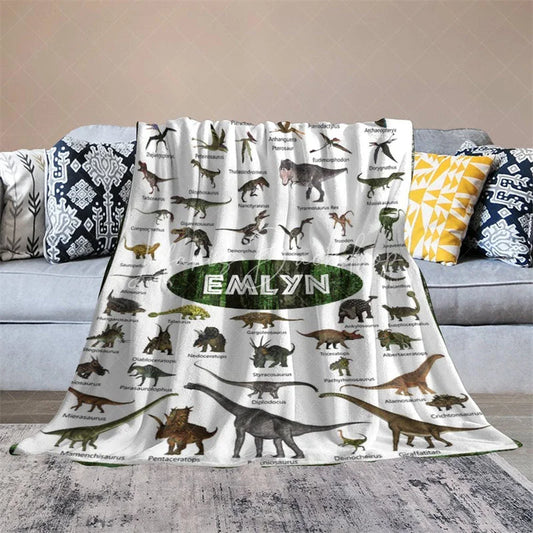 Lofaris Personalized Dinosaur Blanket with Custom Name Educational Chart Realistic Dinos Gift for Boys and Girls