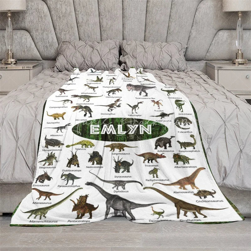 Lofaris Personalized Dinosaur Blanket with Custom Name Educational Chart Realistic Dinos Gift for Boys and Girls